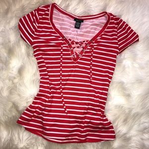 Striped lace up tshirt